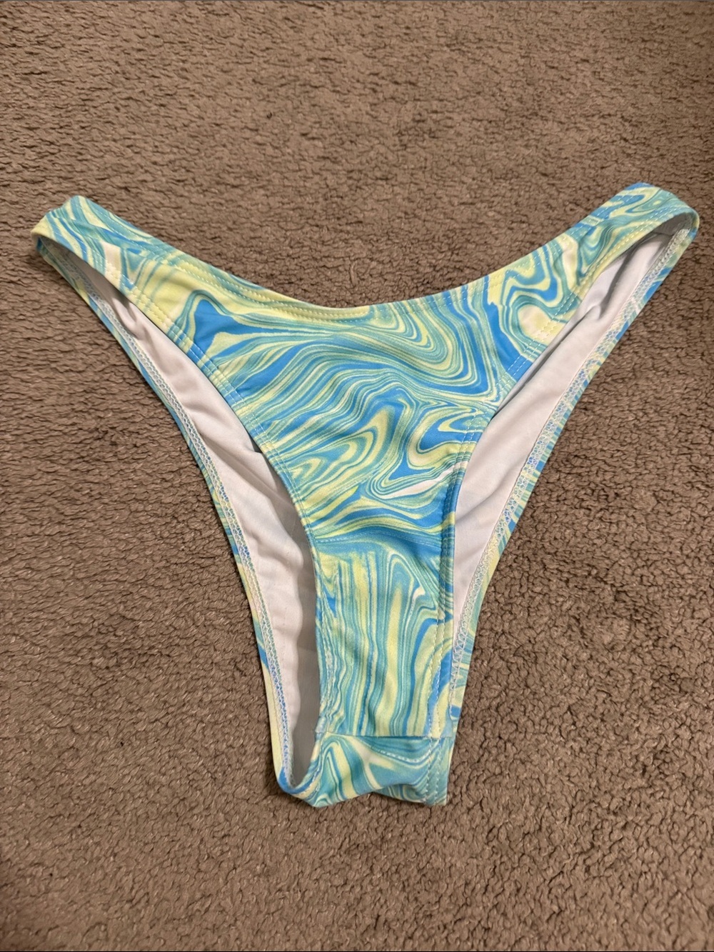 High-Cut Women's Bikini Bottom in Blue & Yellow Swirl